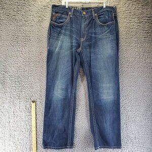 Ariat Jeans Mens 38x32 Blue Slim Straight Fit Denim Western Detail Classic Style